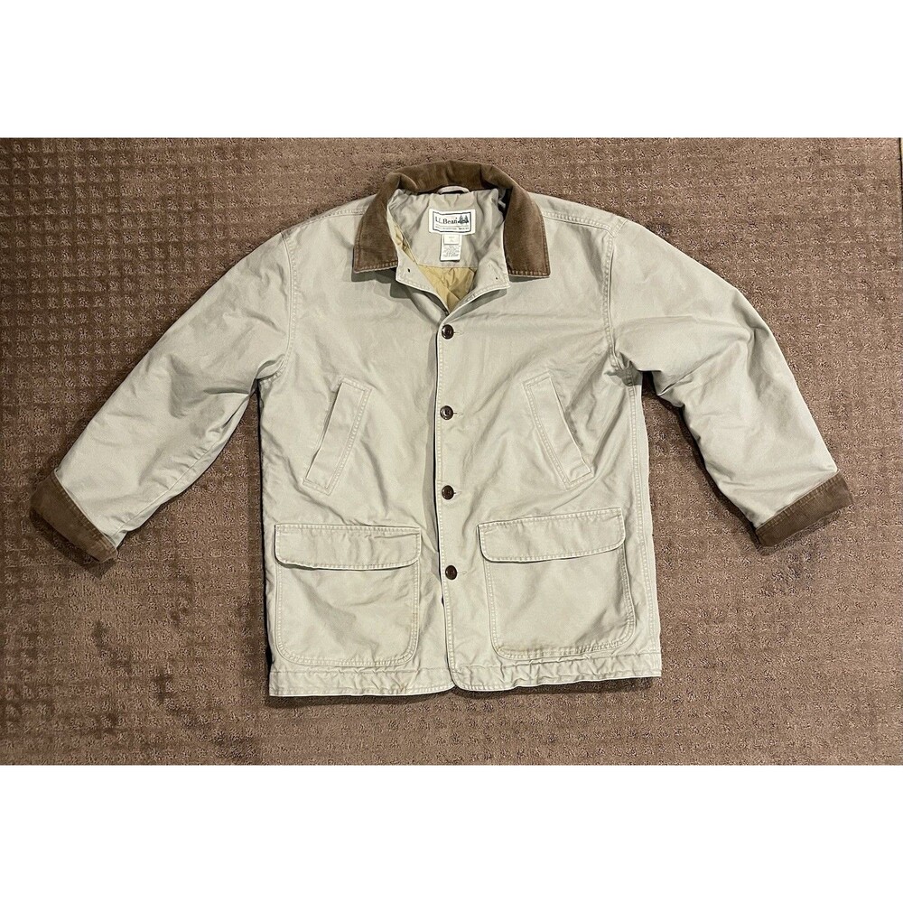 VTG LL Bean Jacket Men Large Chore Barn Field Coat Quilted Liner Corduroy Trim